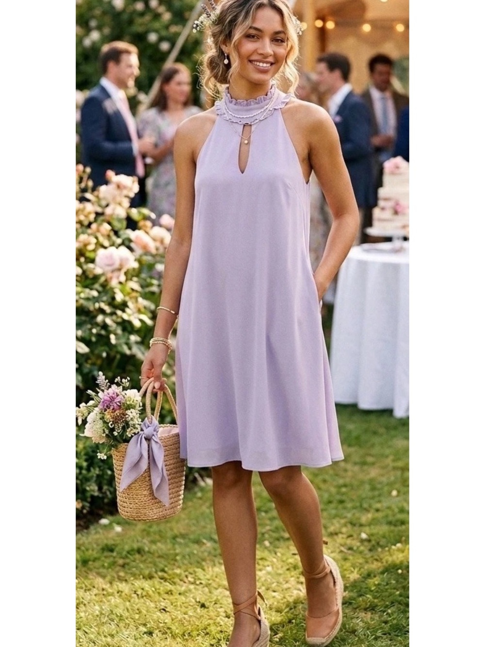 Mary & Mabel Lavender Halter Dress with Keyhole